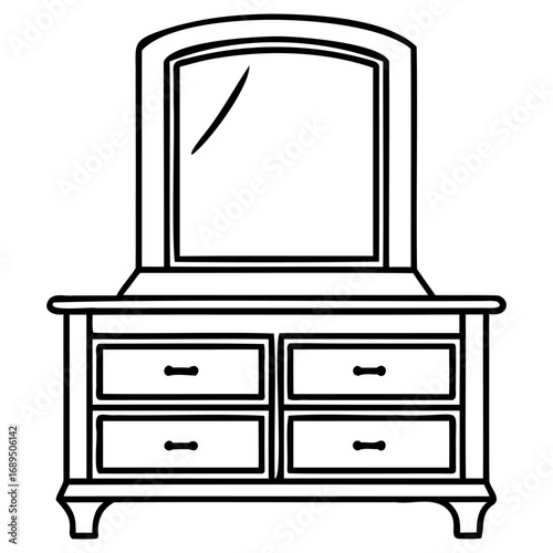 Elegant dresser with attached mirror and four drawers