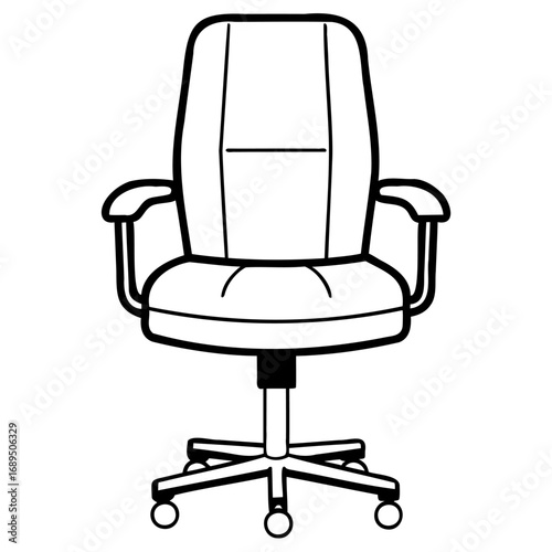 Modern office chair with armrests and wheels, black outline design