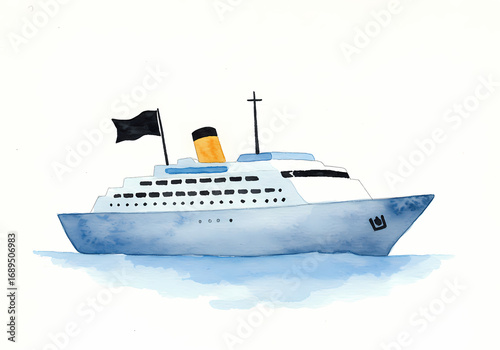 Watercolor Painting of a Cruise Ship at Sea