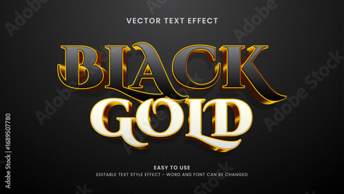 editable text effect black gold 3d style premium vector