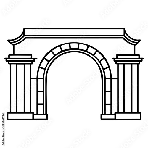 Classic architectural archway with ornate columns and decorative roof