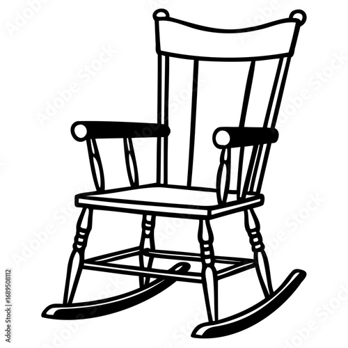 Classic wooden rocking chair line art illustration
