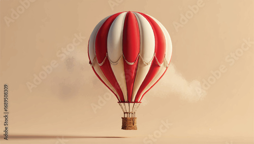 Vintage style hot air balloon illustration with red and white stripes ready to fly high in the sky