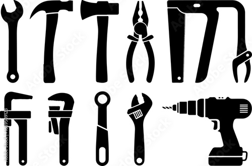 Toolbox Essentials: Silhouettes of Hand Tools Collection"  Vector Bundle