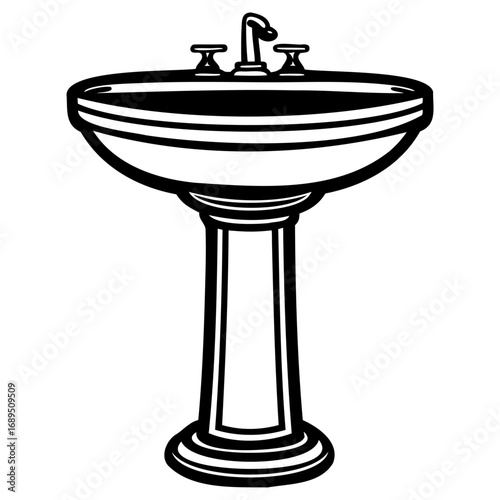 Classic pedestal sink with smooth basin and elegant faucet