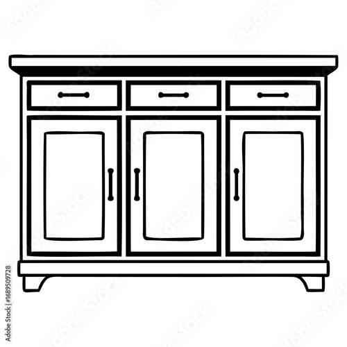 Modern threedoor wooden sideboard cabinet with drawers