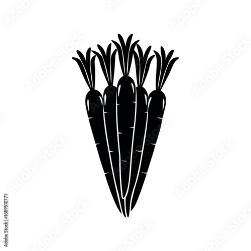 Stylized black and white image of a bunch of freshly harvested carrots