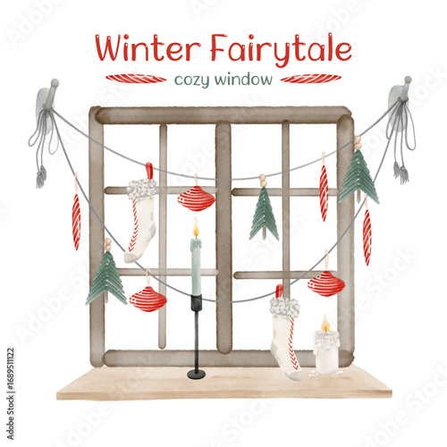 A winter christmas cozy window with garland