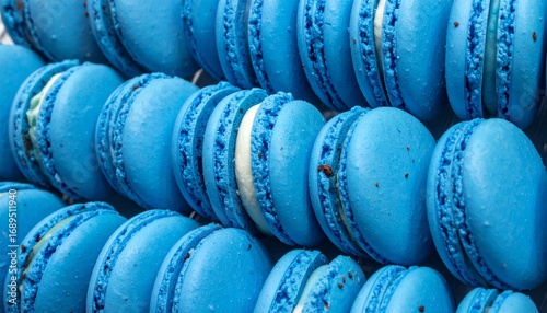 Rows of blue macarons