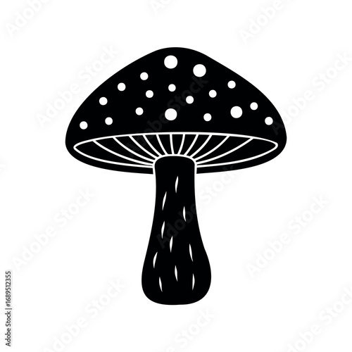 Stylized Black and White Image of a Toadstool Mushroom with Spots