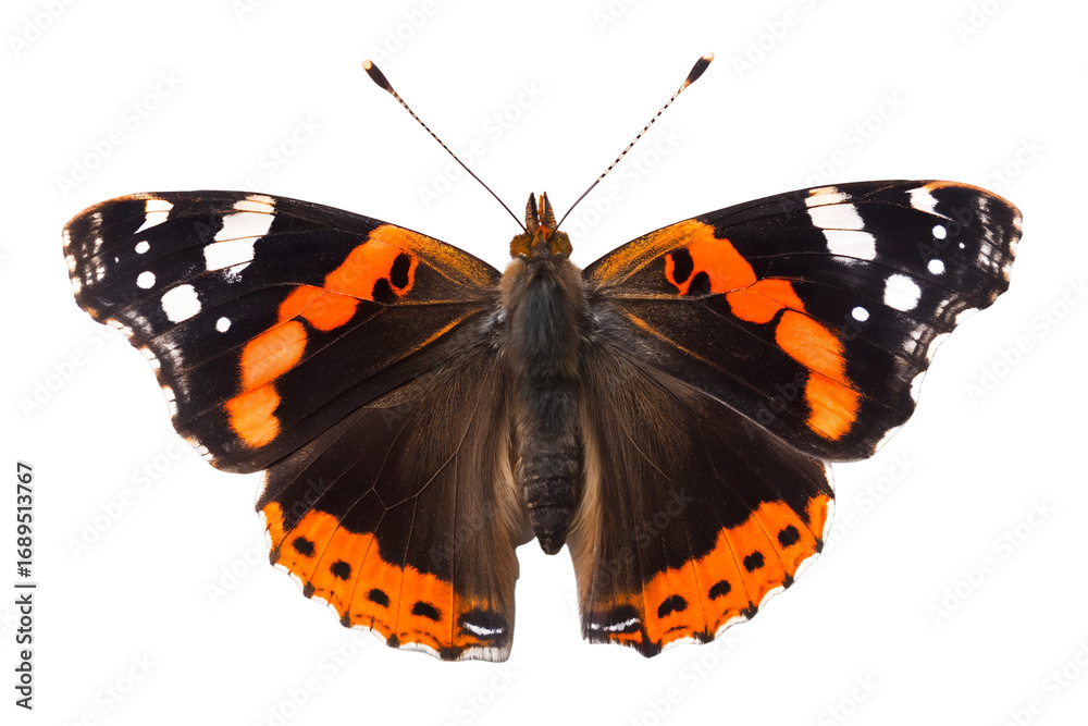 Naklejka premium Red admiral butterfly isolated on white background