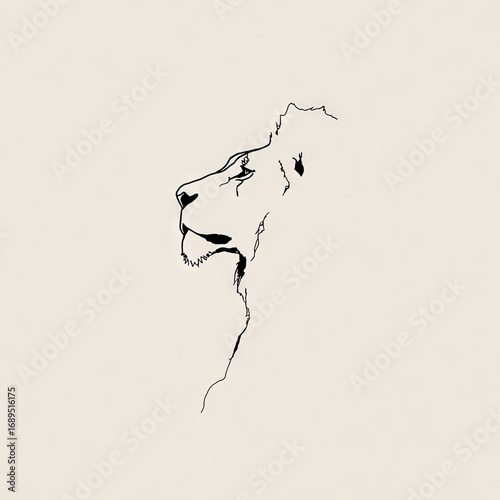 A profile view of a majestic lion, rendered in elegant line art against a neutral backdrop.