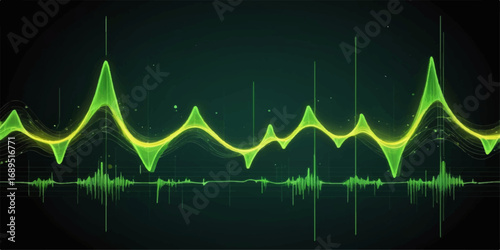 Green heartbeat pulse wave on a monitor screen with an electrocardiogram graph