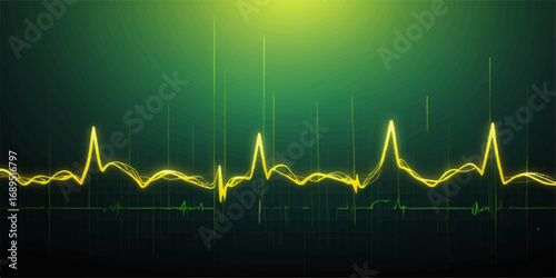A healthy heartbeat is a green wave on a medical monitor graph, showing a steady pulse rate on an electrocardiogram