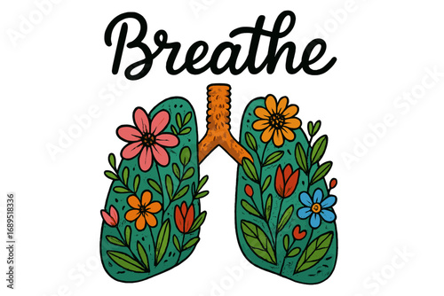 Colorful lungs filled with flowers promoting nature and wellness in a vibrant artistic representation