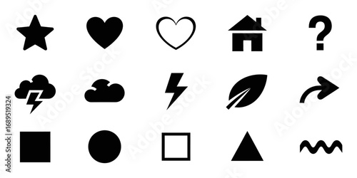 Vector Icon Set Hearts, Stars, and Shapes – Essential Symbols for Design, Communication, and Modern Visual Concepts