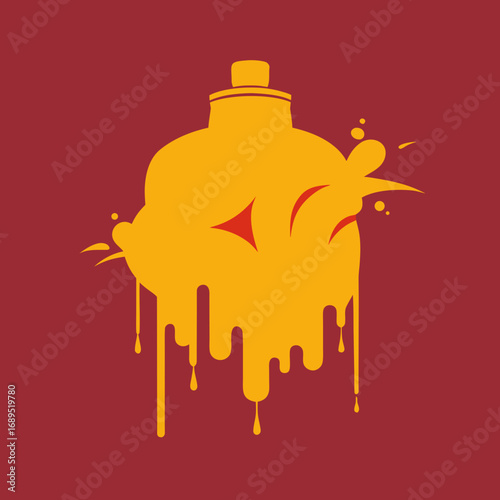 Stylized yellow fire hydrant dripping against a red background