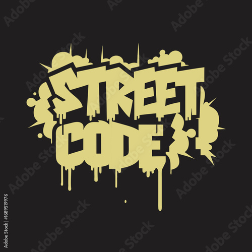 Street code graffiti style text design with dripping effect