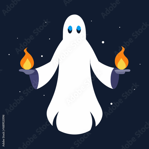 Vector illustration of a ghost holding a burning lamp
