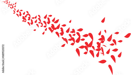Vector art of red petals flowing on a golden wave