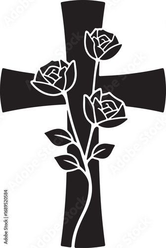 Ornate Cross with Roses, Symbol of Remembrance