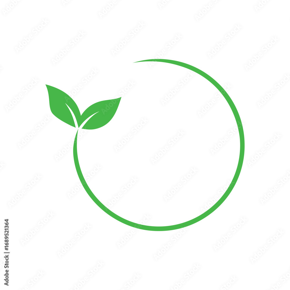 Green leaves sprout from a circular arc on a white background leaf growth Green leaves sprout from a circular arc on a white background leaf growth