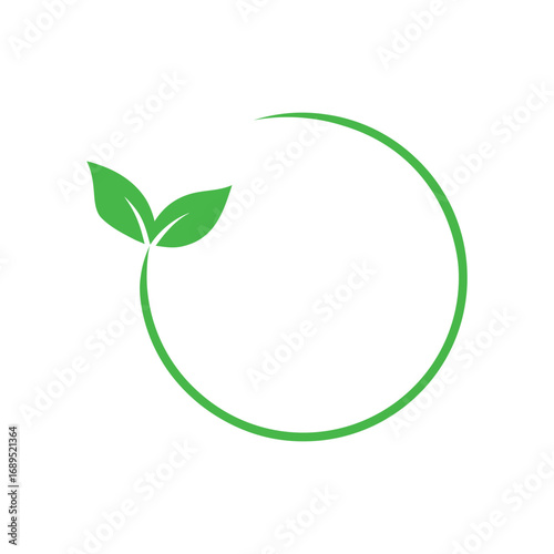 Green leaves sprout from a circular arc on a white background leaf growth