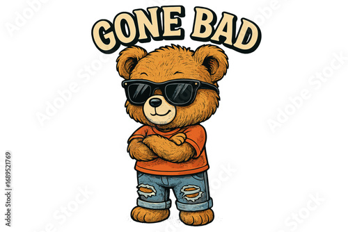 Cute bear wearing sunglasses and streetwear with a playful attitude in an illustrated design
