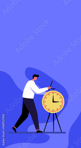 A person actively managing a large clock, symbolizing effective time management, productivity, and meeting deadlines for business or personal goals.
