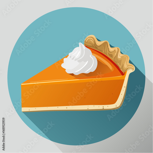 A delicious slice of pumpkin pie with whipped cream, a classic autumn dessert illustration