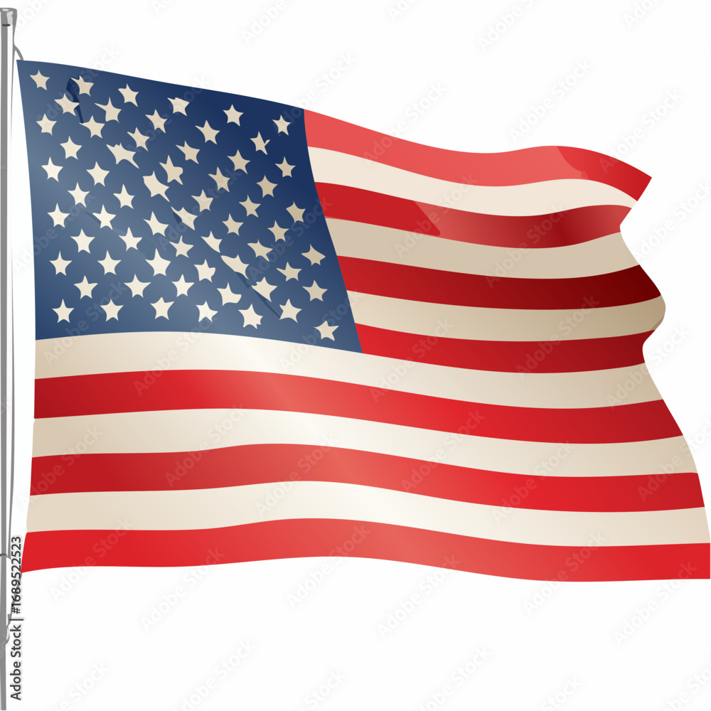 Fototapeta premium A vibrant illustration of a national flag, featuring its iconic red, white, and blue colors, proudly waving to symbolize freedom, unity, and national spirit