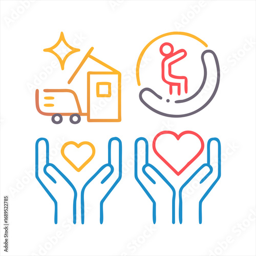 Icons representing care support and community services