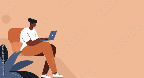 Person working remotely on laptop from a comfortable home setting. Ideal for themes of productivity, online learning, freelancing, and digital lifestyle.