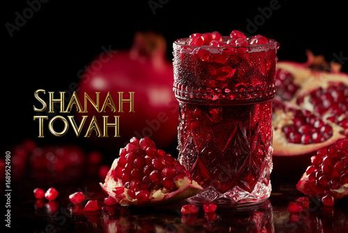 Celebrating Rosh Hashanah with pomegranate and the inscription Shanah Tovah, a traditional Jewish New Year gesture for blessings and renewal in 2025 and 2026