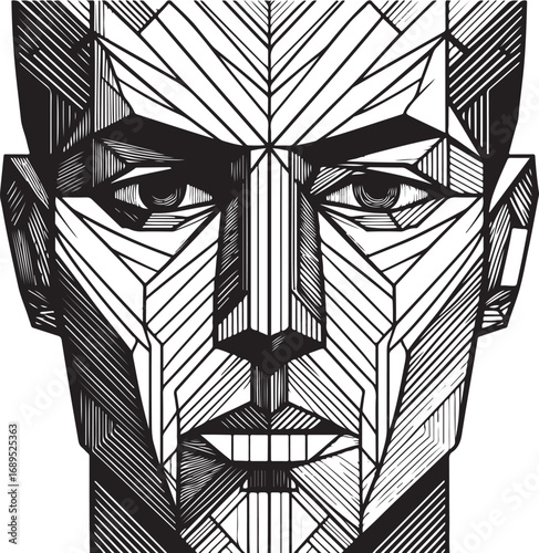 Geometric Portraiture of a Human Face in a Stark Black and White Artistic Style