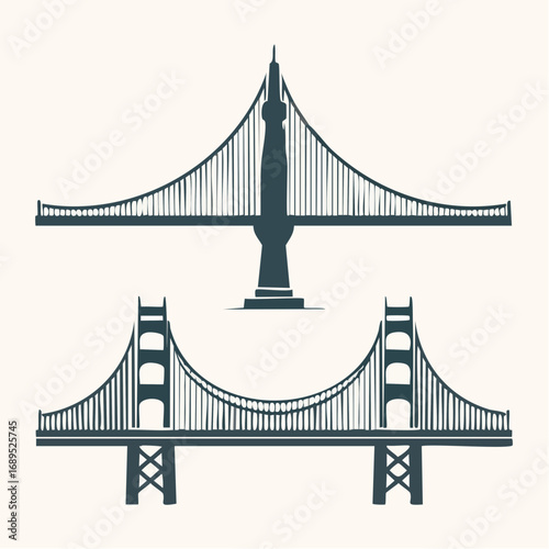 Elegant Black and White Golden Gate Bridge Icons