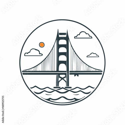 Minimalist Golden Gate Bridge Icon Set A Collection of Black and White Illustrations