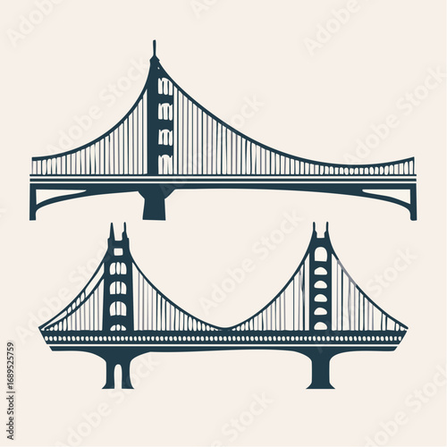 Minimalist Golden Gate Bridge Icons Black and White Bridge Illustrations