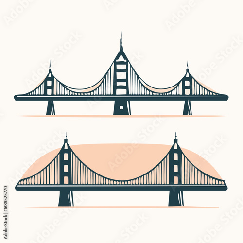 Firefly A set of stylized icons of the Golden Gate Bridge, showcasing its iconic structure
