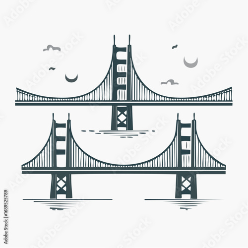 Minimalist Golden Gate Bridge Icons A Set of Three Elegant Designs