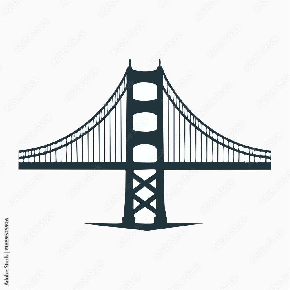 Obraz premium A striking black and white vector emblem featuring the elegant silhouette of a renowned suspension bridge, perfect for minimalist designs and travel-themed projects
