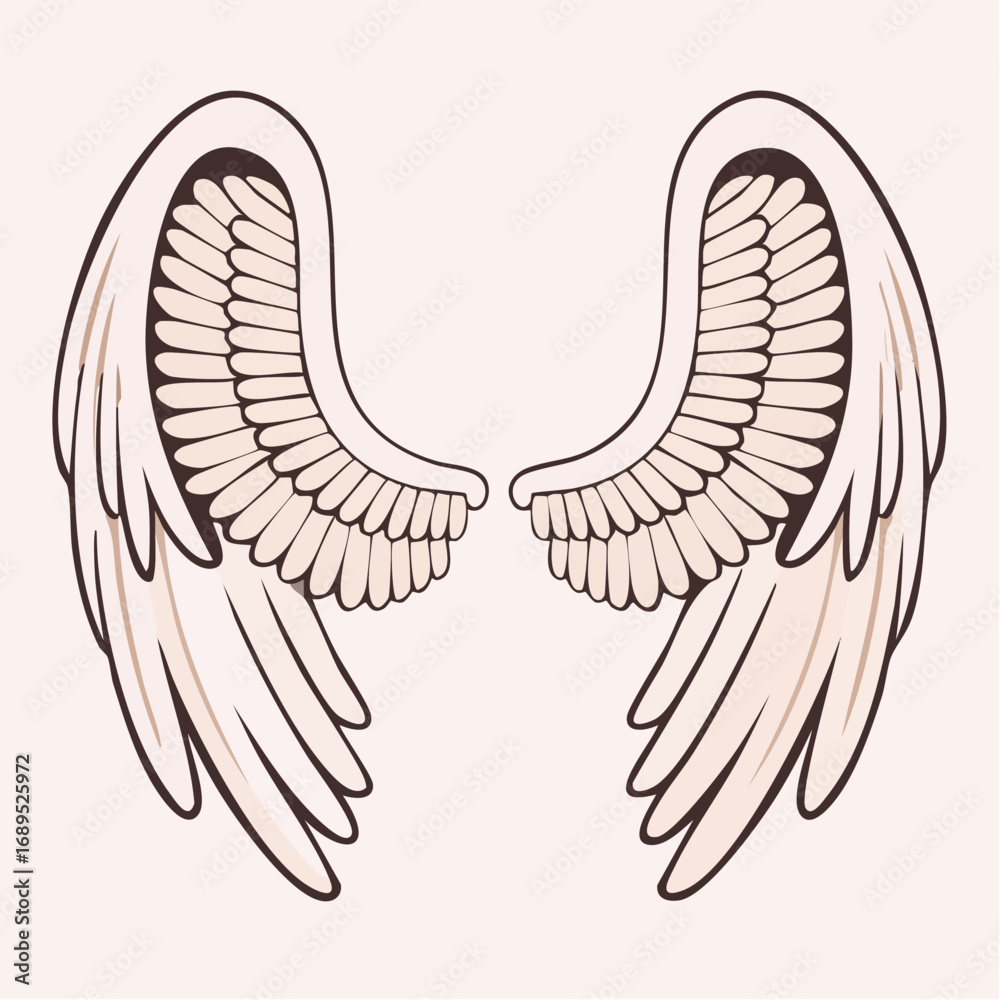 Obraz premium A beautifully detailed illustration of a pair of symmetrical angel wings, symbolizing spirituality, freedom, and heaven's grace