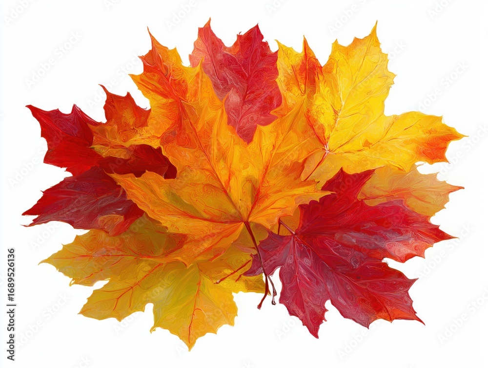 Fototapeta premium Vibrant autumn maple leaves in rich reds, oranges, and yellows create a stunning seasonal display