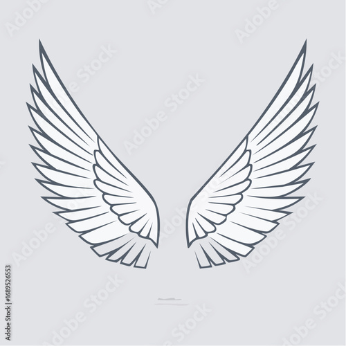 A minimalist vector illustration featuring a pair of stylized angel wings with elegant, elongated feathers, depicting freedom and grace in a clean, graphic design