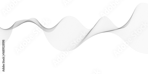 Abstract gray wave lines vector on white background flowing curve pattern for modern minimalist design technology business presentation poster and graphic projects.