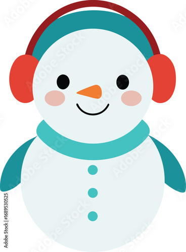 Cute cartoon snowman with earmuffs and scarf winter holiday season illustration