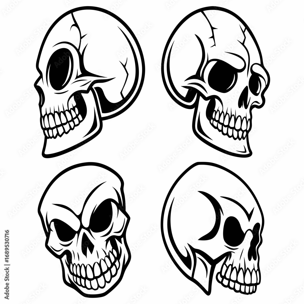 Fototapeta premium Creepy Skull Vector Set with Bold Outlines