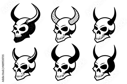Horned Skull Vector Collection – Dark Demon Style