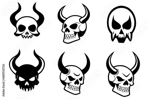 Horned Skull Vector Collection – Dark Demon Style