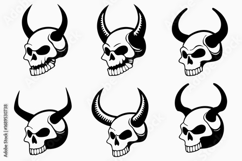 Horned Skull Vector Collection – Dark Demon Style